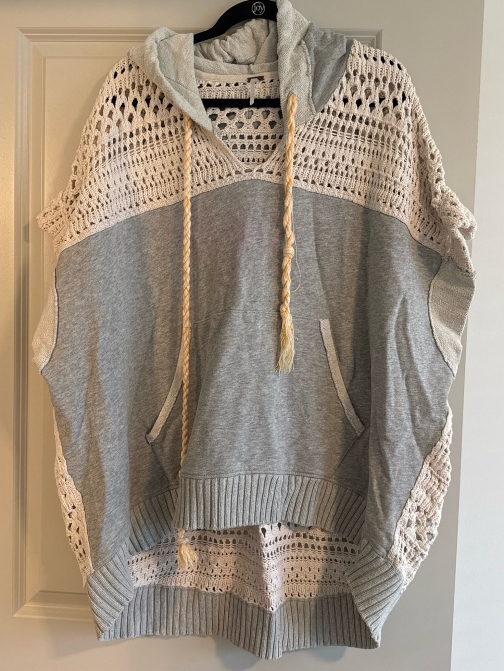 Free People Grey Hoodie with Cream Crochet Trim